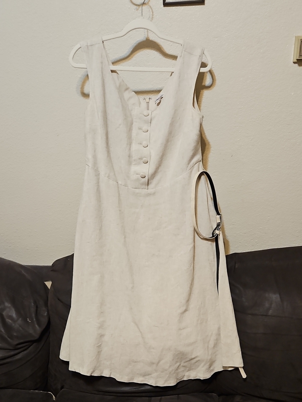 eva mendes for New York & Company Cream Button-Front Midi Dress